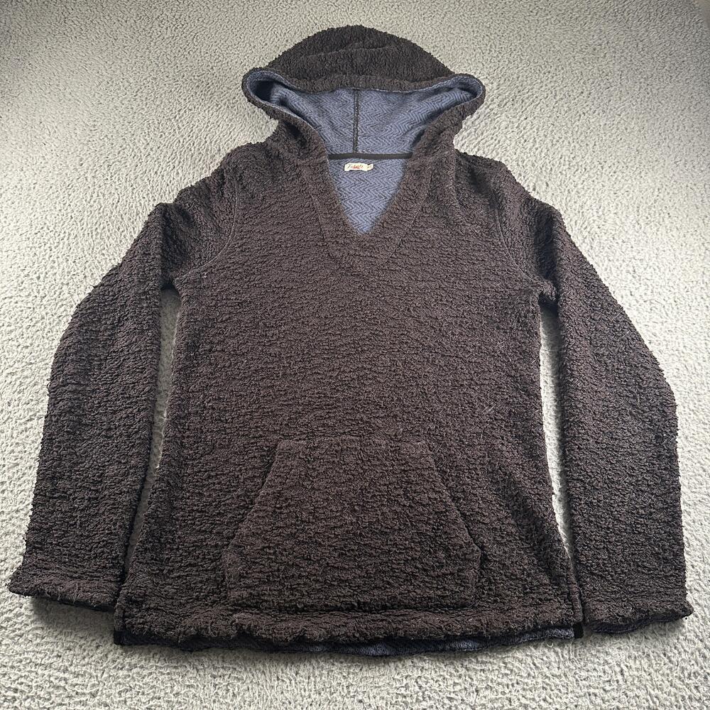 Faherty Wisp Hoodie Womens M Gray Textured V-Neck Kangaroo Pocket Pullover